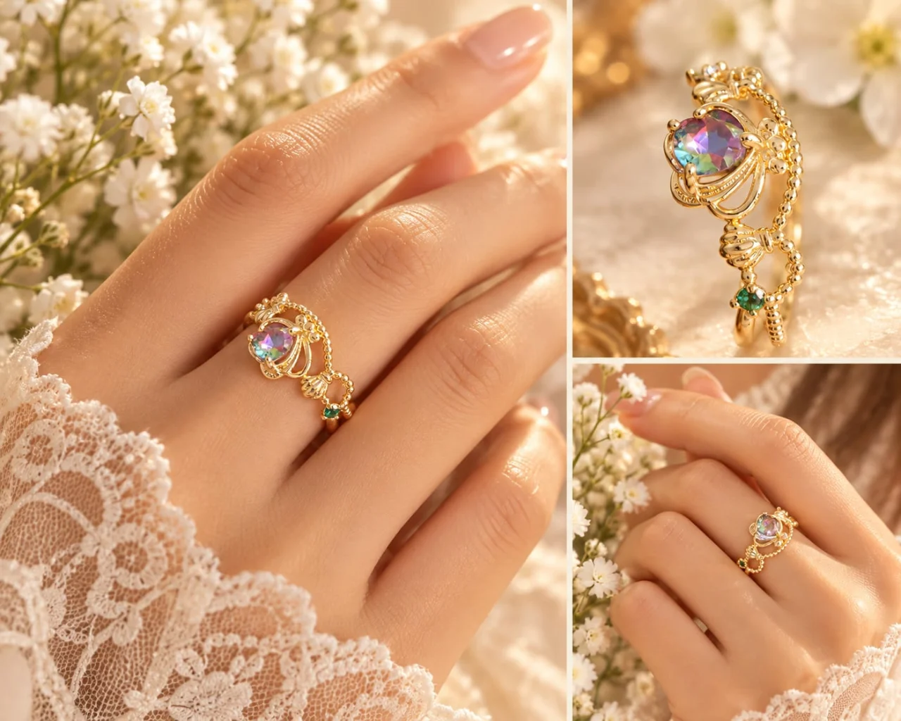 Elegant Stainless Steel Iridescent Heart Ring – Non-Tarnish