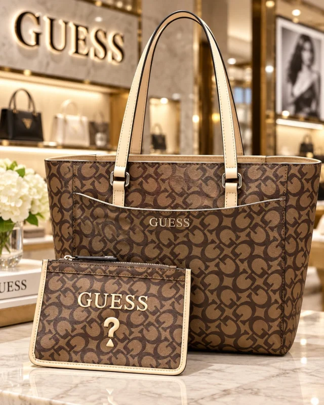 GUESS Monogram Tote Bag with Matching Pouch