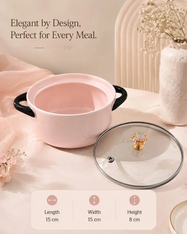 Elegant Pink Ceramic Casserole with Glass Lid
