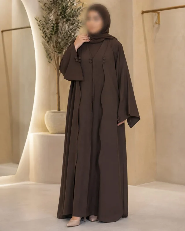 Elegant Brown Abaya with Matching Shawl