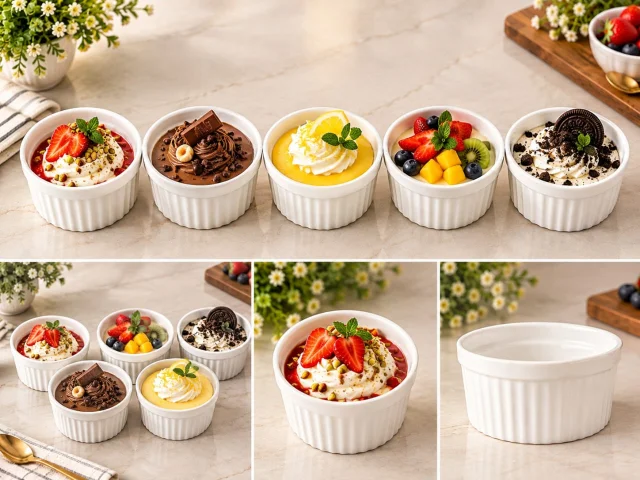 White Ribbed Dessert Bowls
