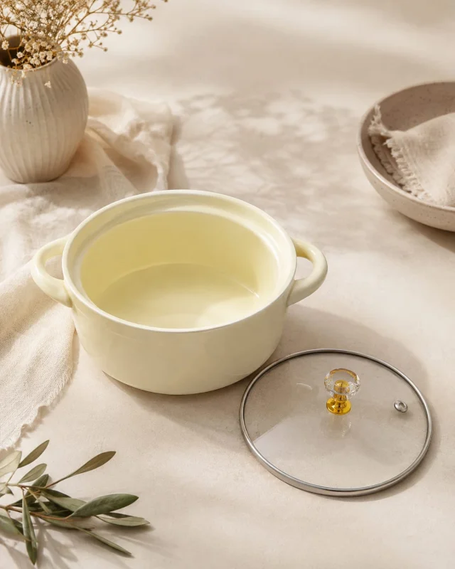 Elegant Cream Ceramic Casserole with Glass Lid