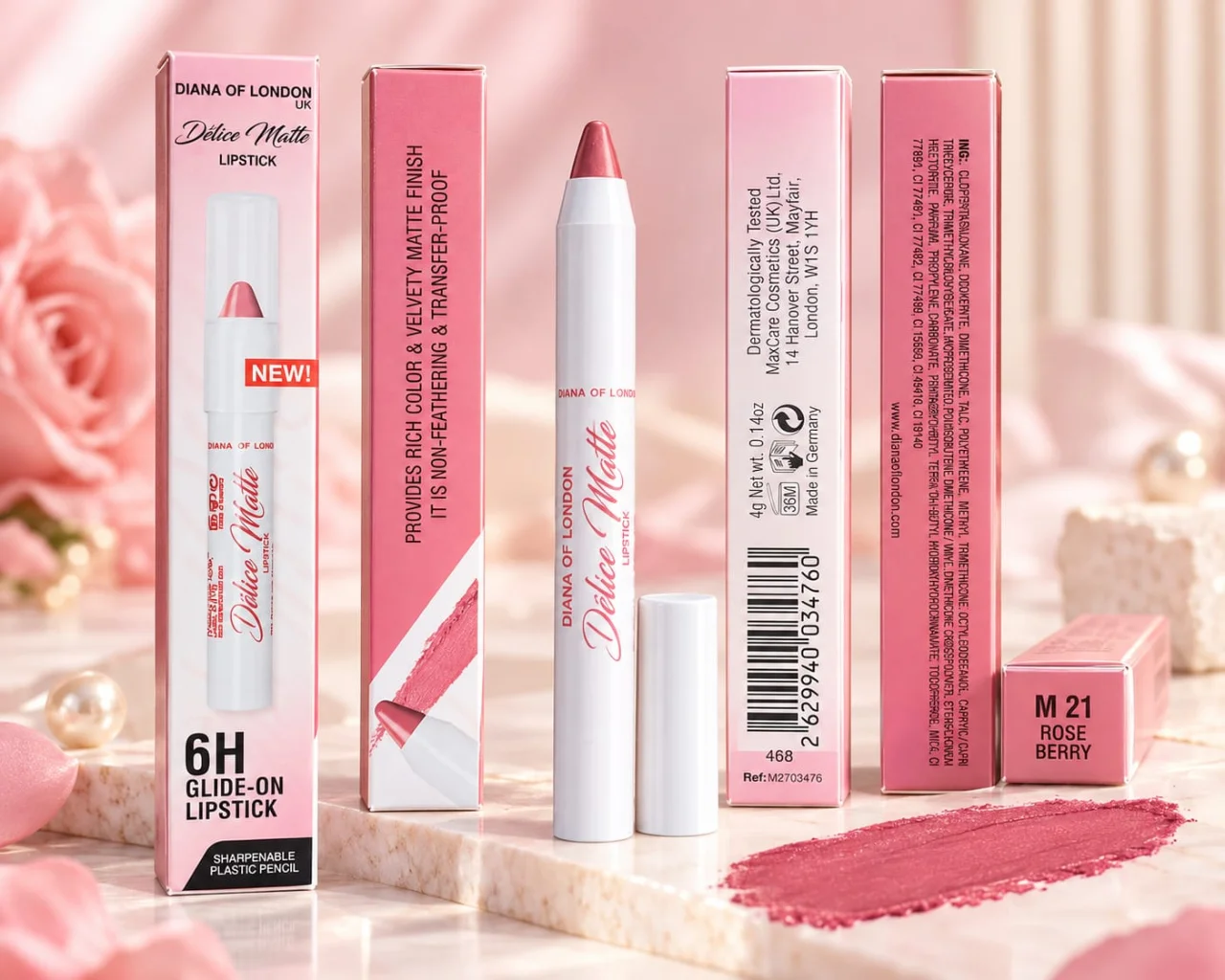 Diana of London Délice Matte Lipstick – M21 Rose Berry