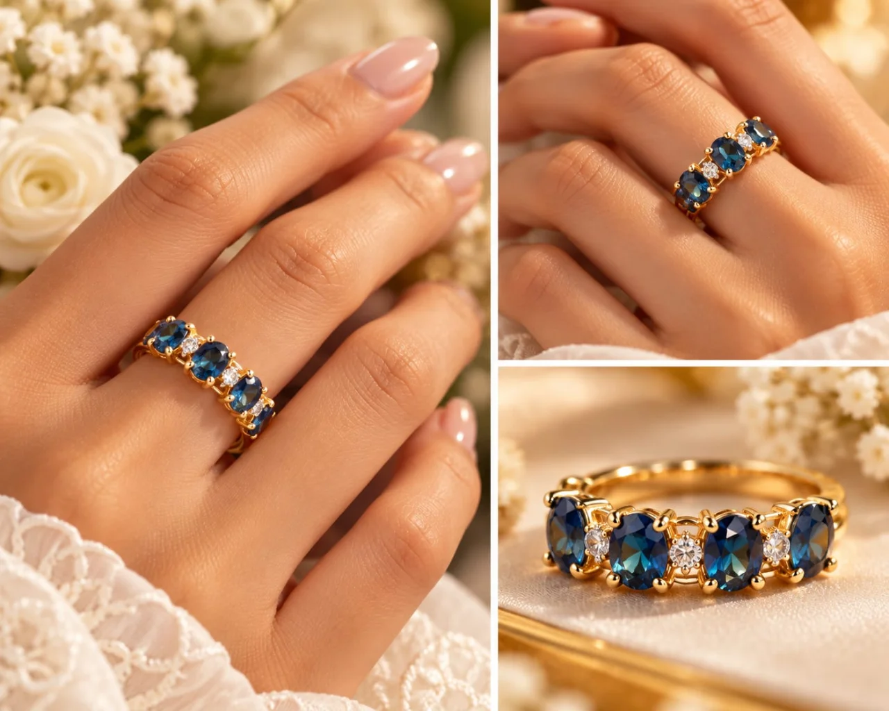 Elegant Stainless Steel Blue Stone Finger Ring – Non-Tarnish