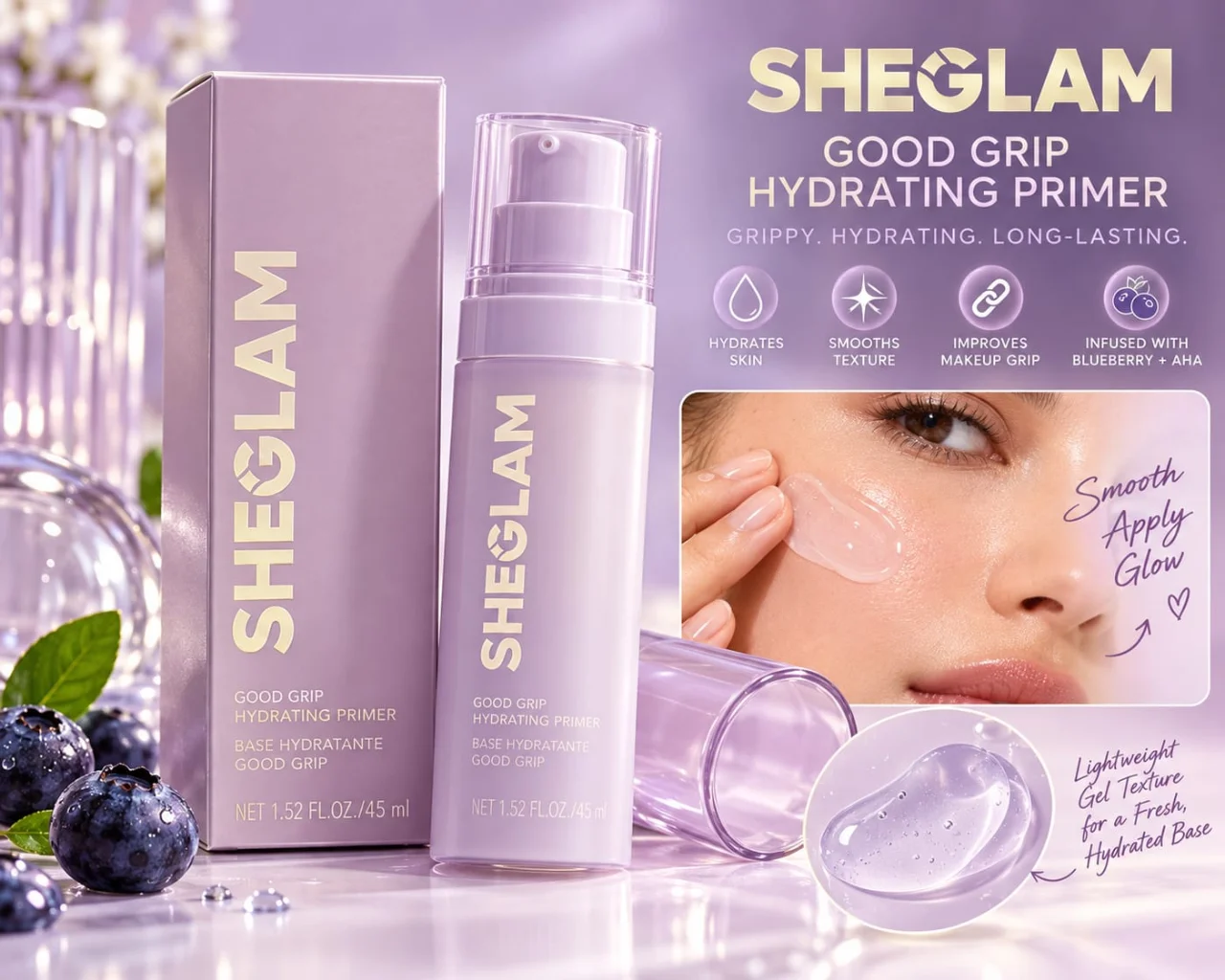 SHEGLAM Good Grip Hydrating Primer – Blueberry + AHA