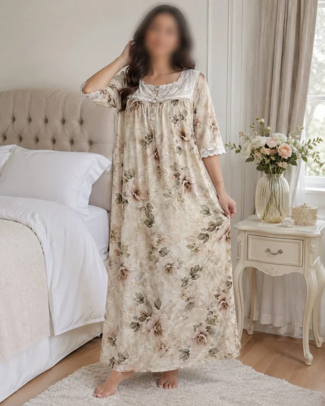 Elegant Free Size Women’s Floral Night Dress / Lounge Dress