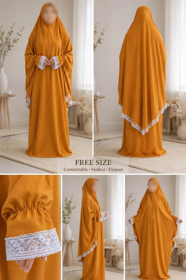 Elegant mustard-gold color prayer dress