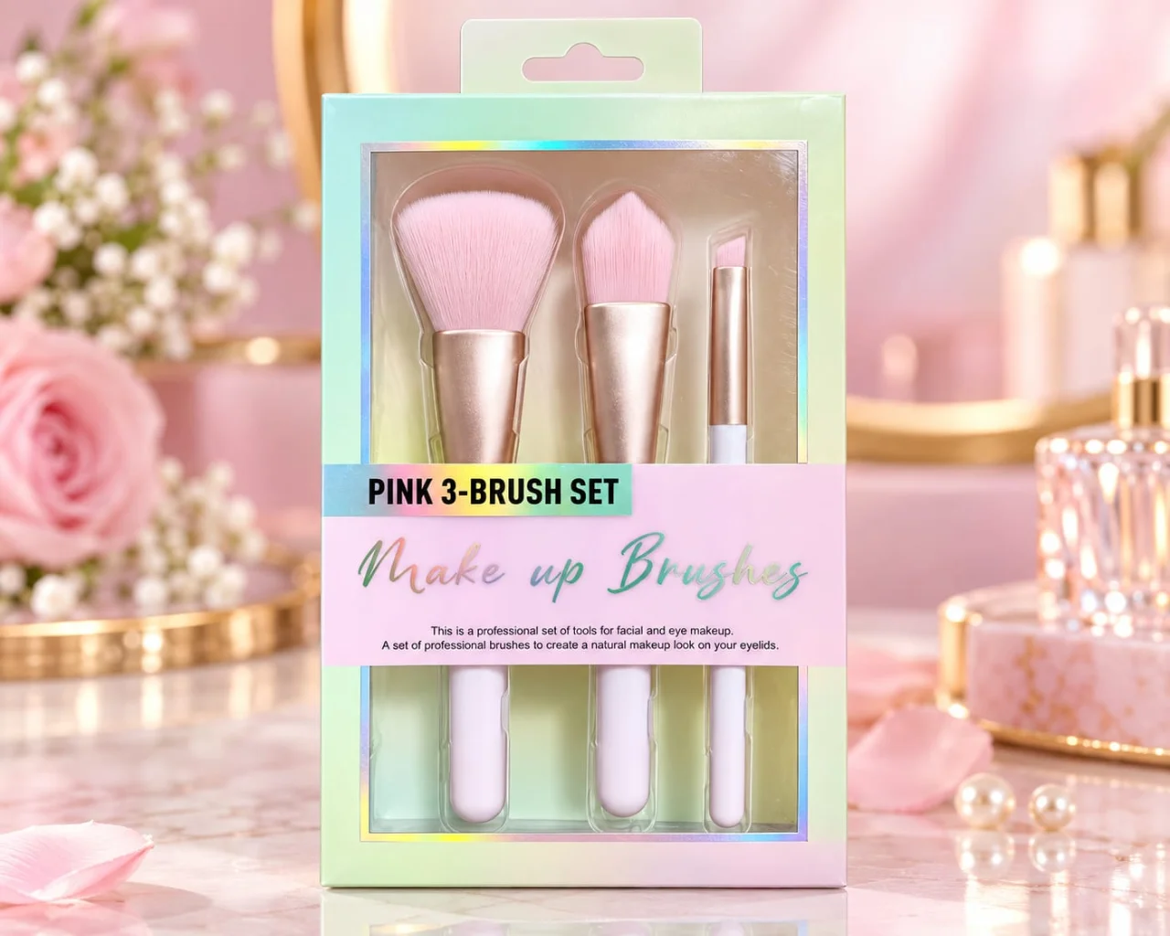 Pink 3-Piece Makeup Brush Set