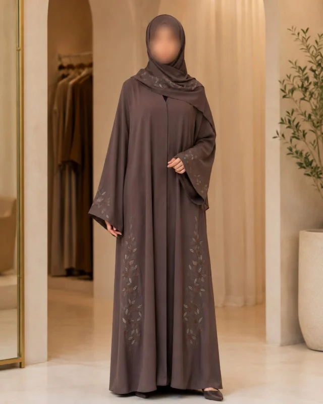 Elegant Embroidered Abaya with Matching Shawl