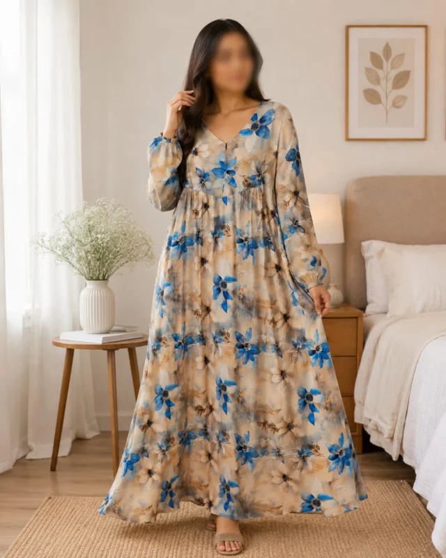 Elegant Free Size Women’s Floral Long Dress / Night Dress