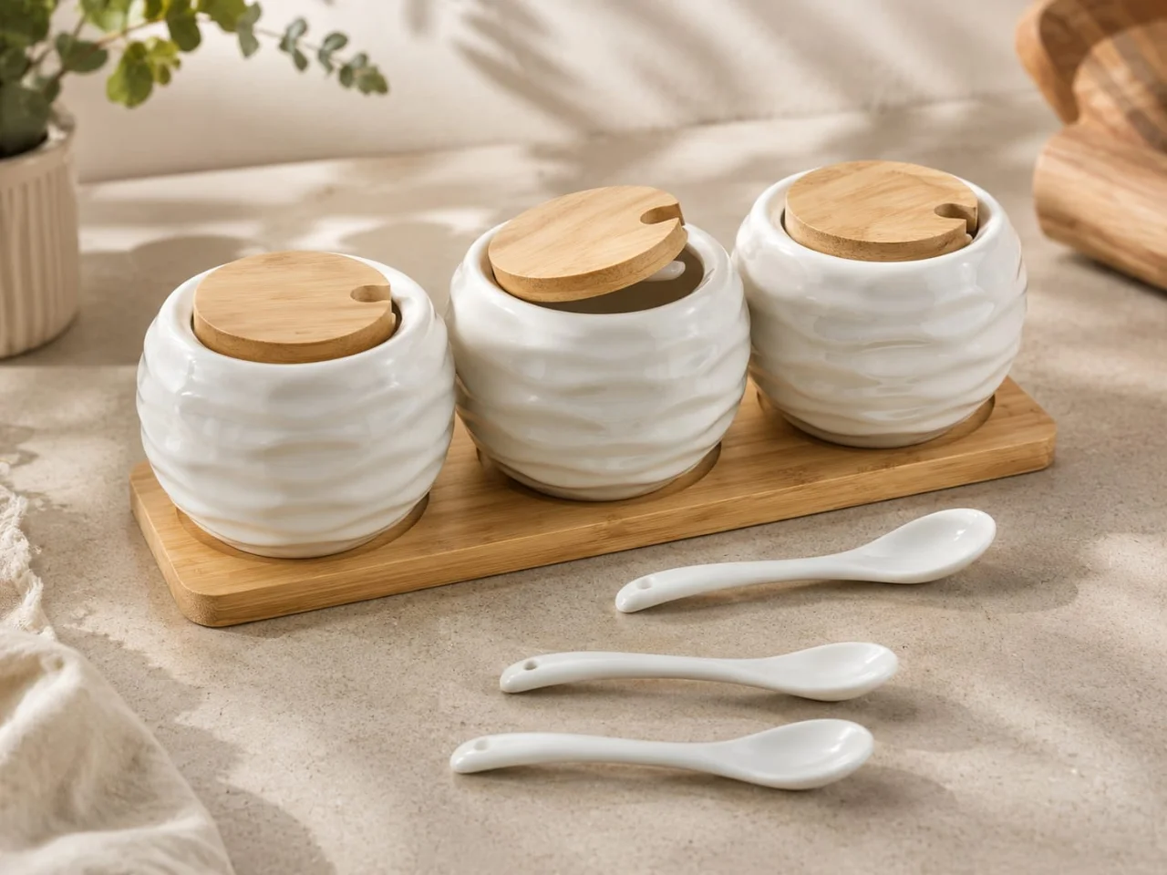 Elegant 3-Piece Ceramic Condiment Jar Set