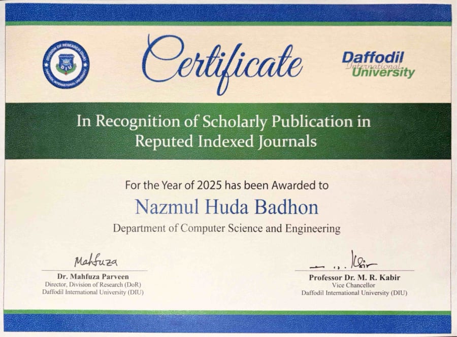 Research award certificate, second page