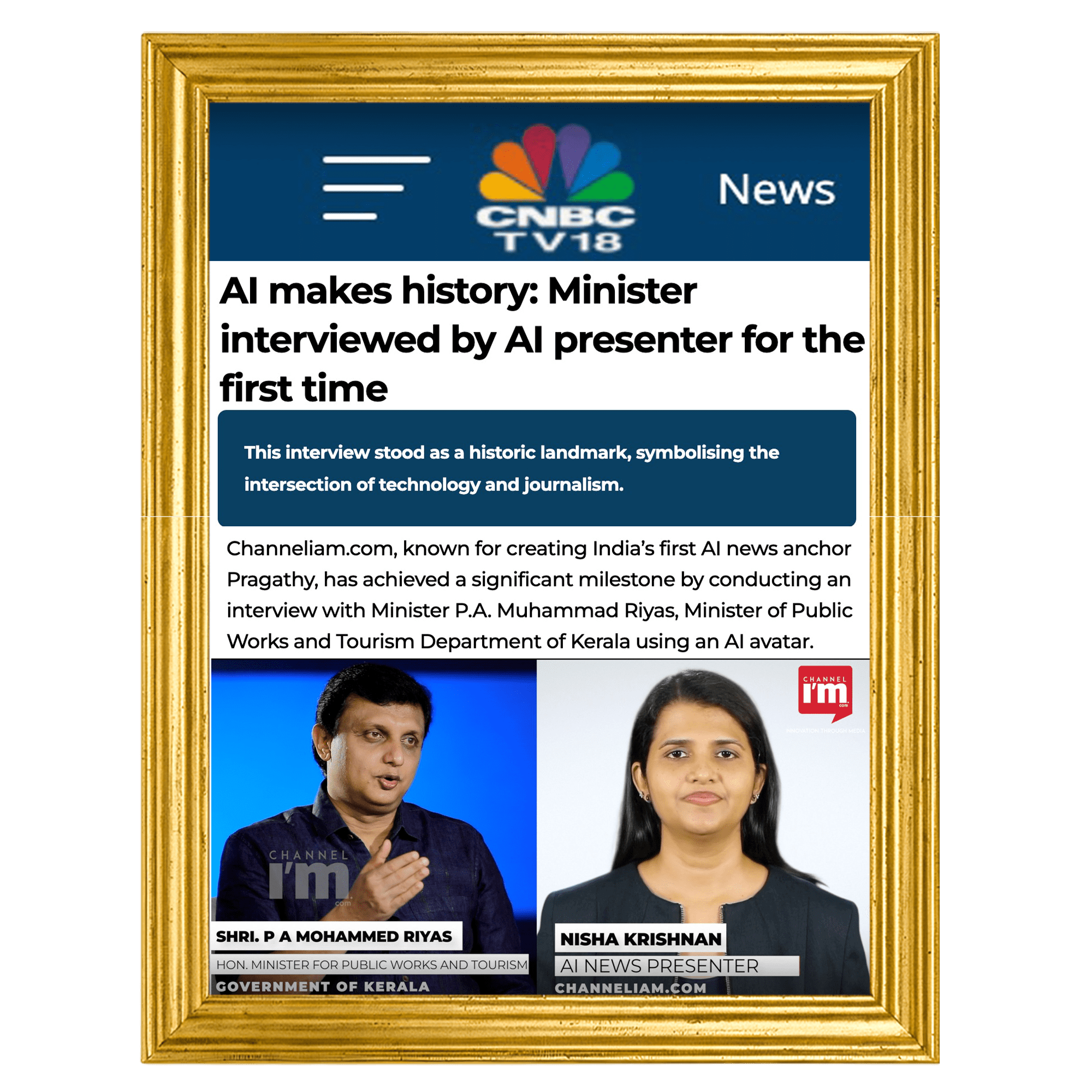 CNBC TV 18 — AI makes history:Minister interviewed by AI presenter for the first time