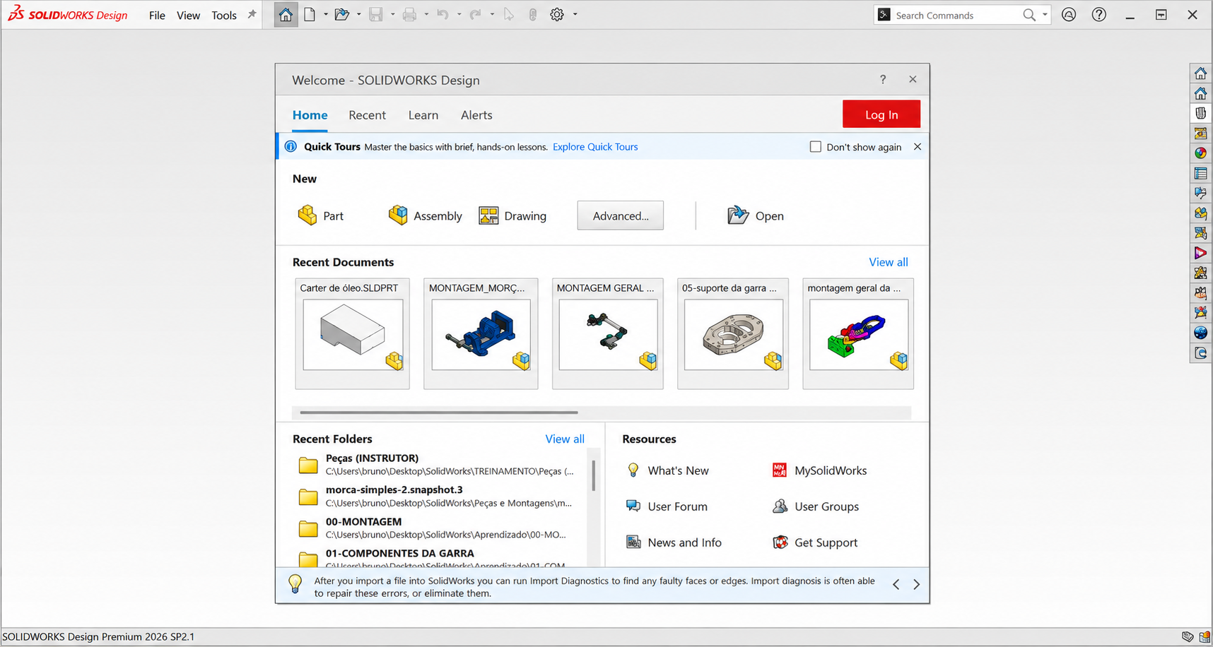 Interface e Ambiente do SOLIDWORKS