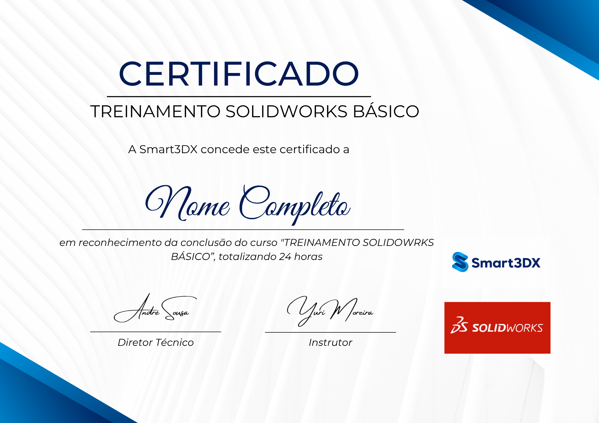 Certificado Oficial de 24 horas SMART3DX Treinamento SOLIDWORKS