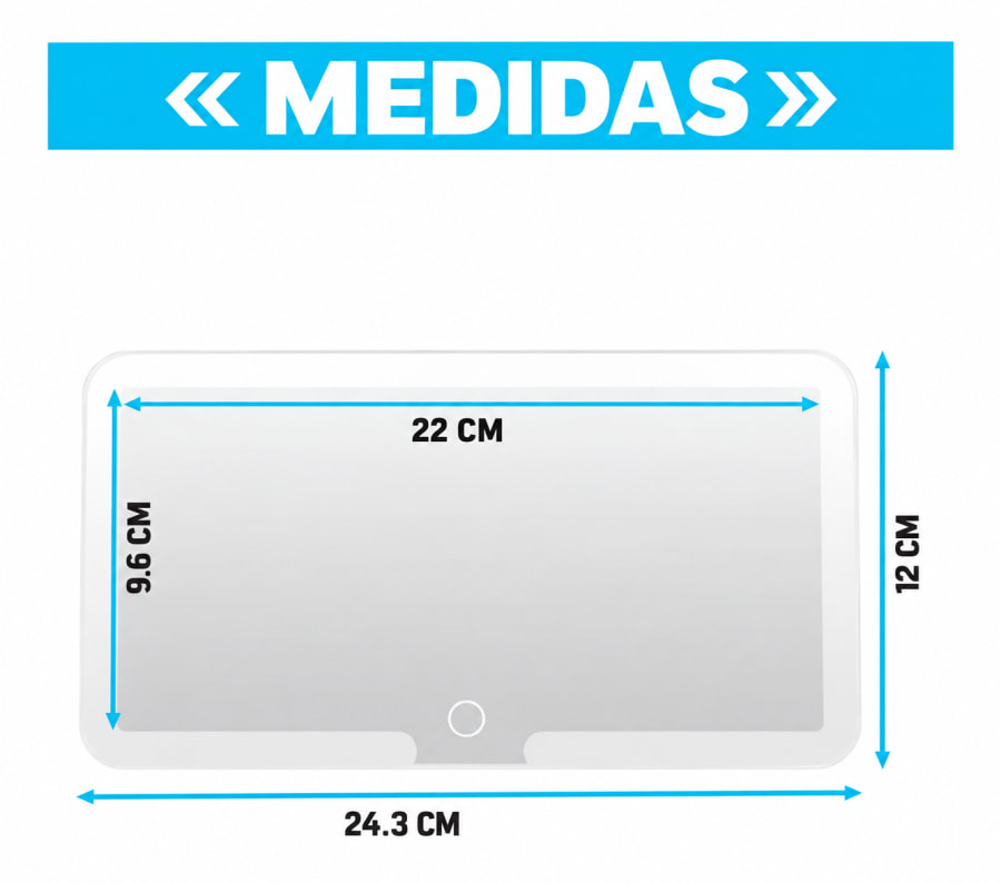 Medidas reales del espejo LED para visera de auto