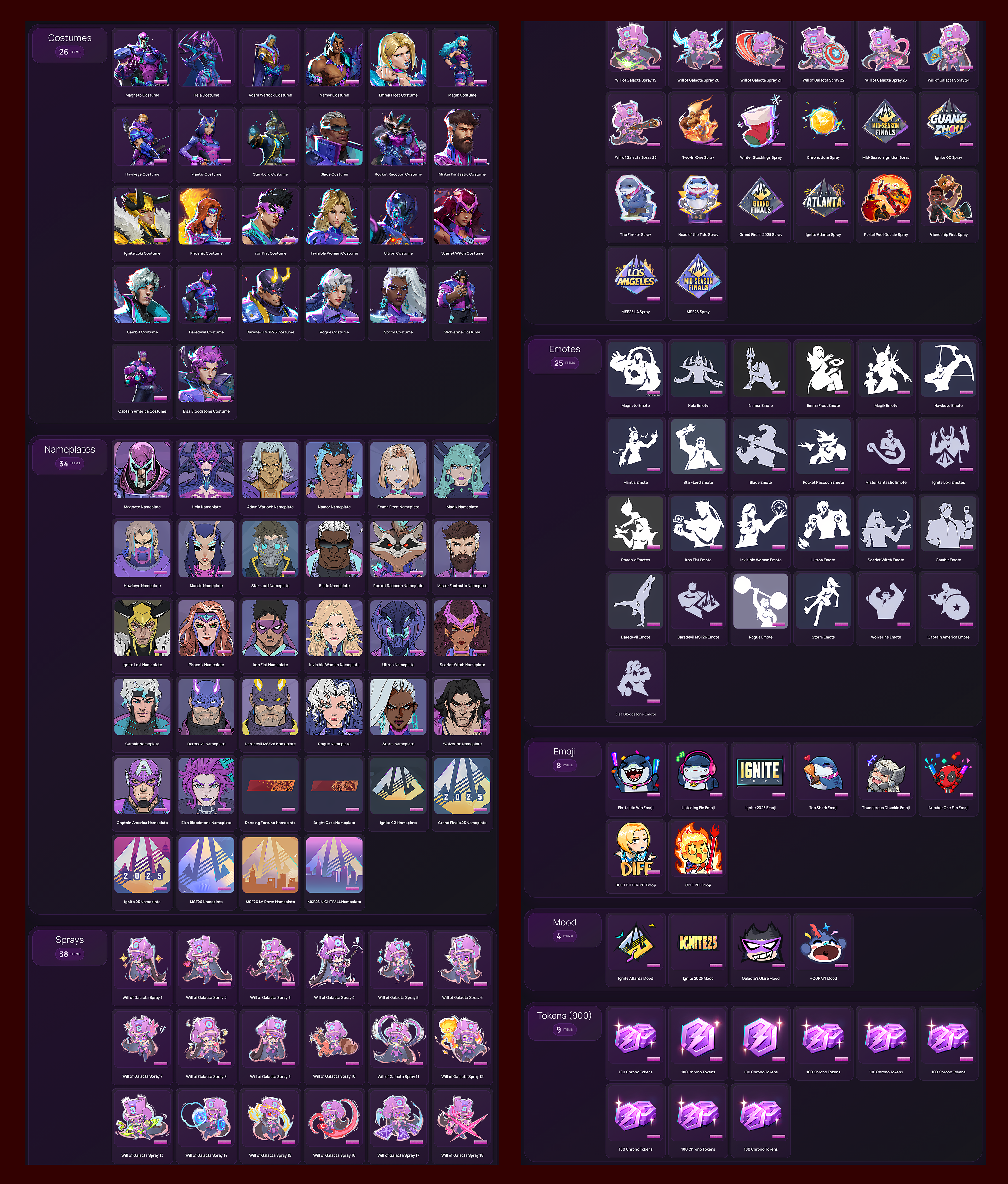 Marvel Rivals Twitch Drops all possible items product overview