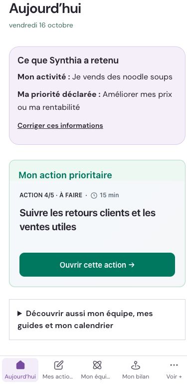 La page Aujourd’hui de Synthia