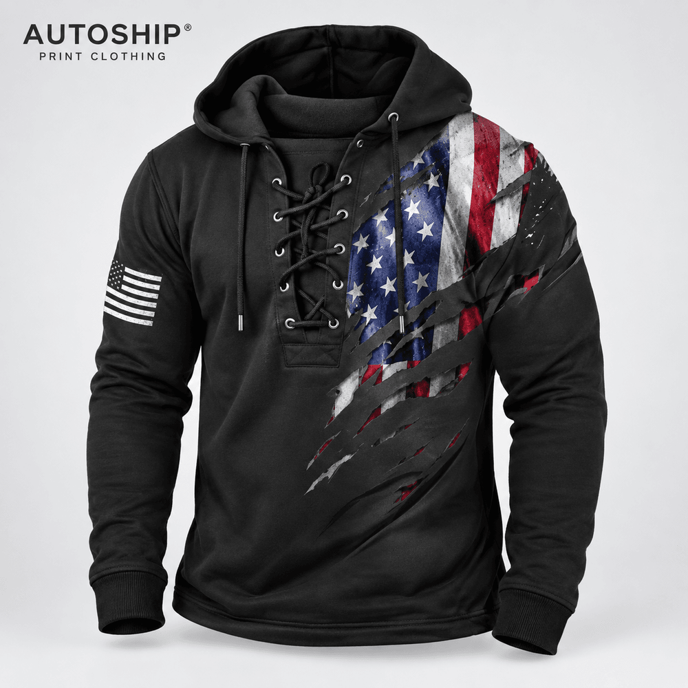 Custom printed lace-up hooded long sleeves