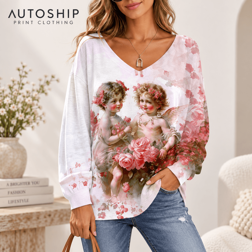 V-neck long-sleeved crop top V
