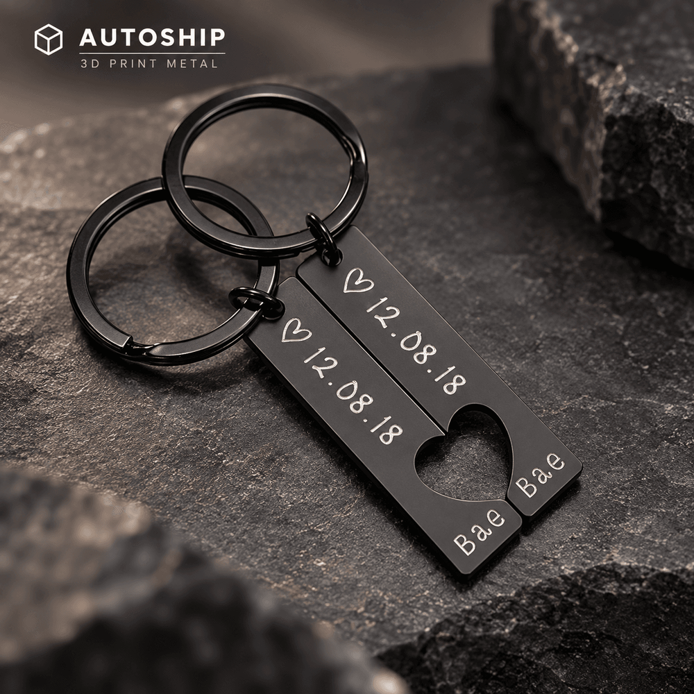 Black customized heart-shaped couple keychain-