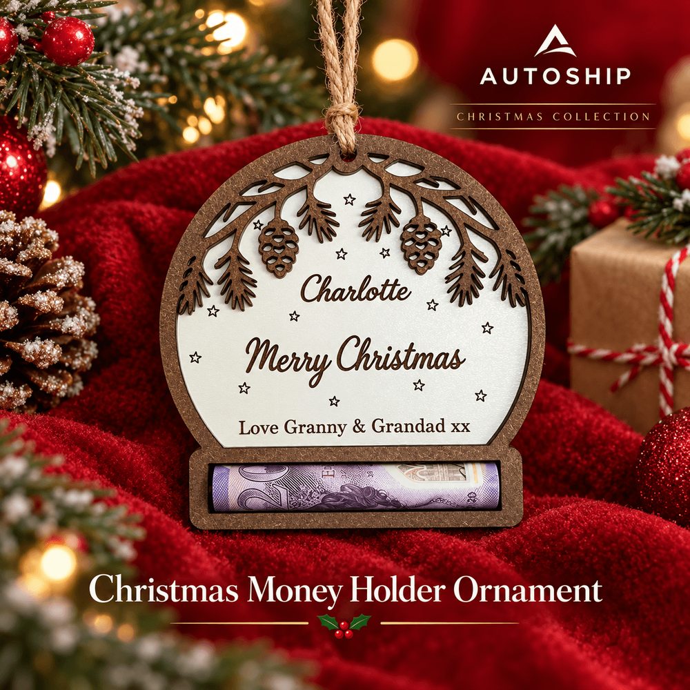 Christmas Money Holder Ornament (Personalized Snow Globe Design)