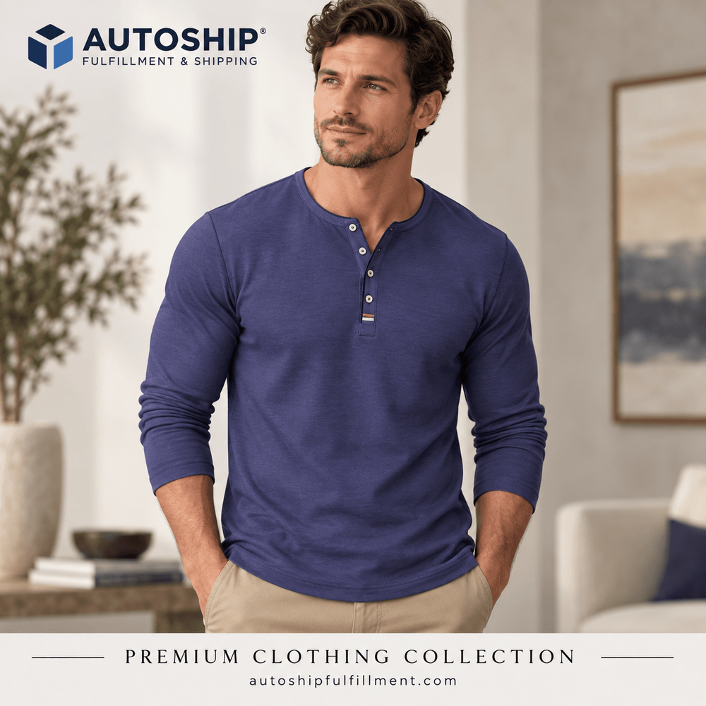 Men's four-button placket with welt long sleeves
