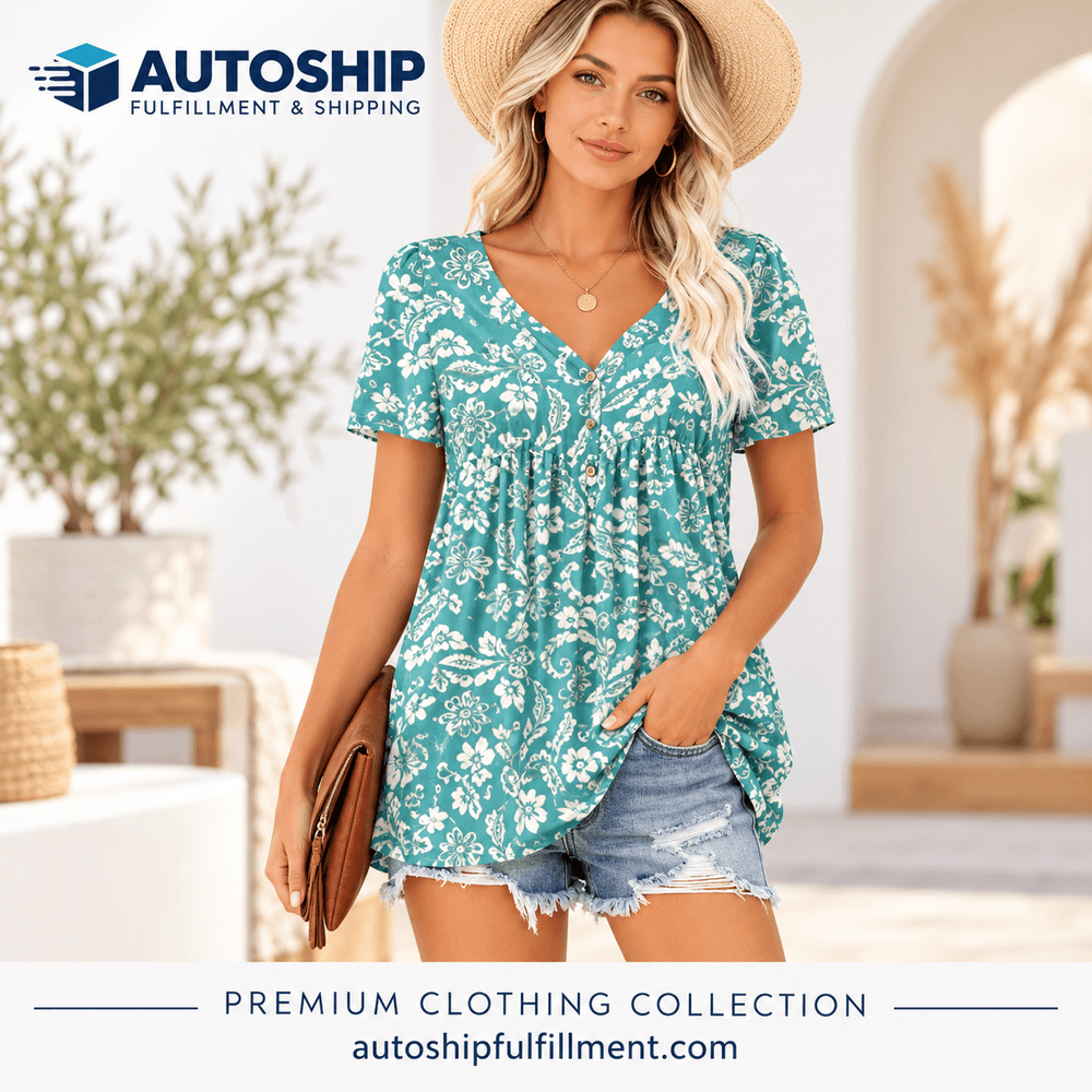Women's three-button collared short sleeves