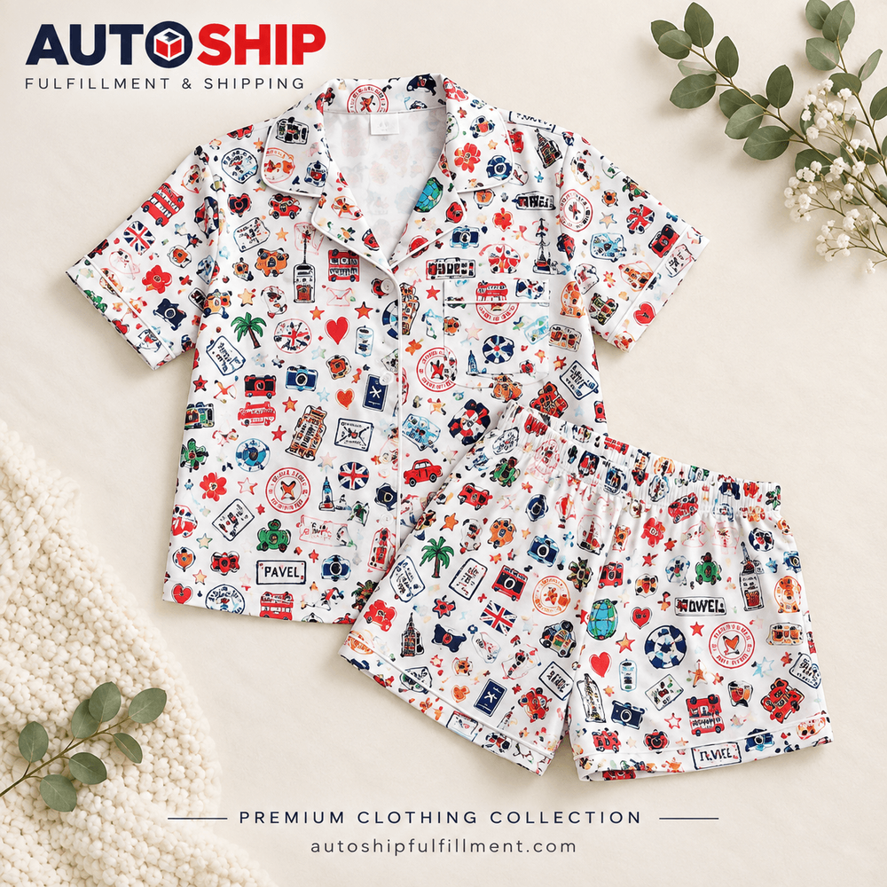 Unisex Pocketless Pajamas with Striped Short Sleeves (Binding Fabric)