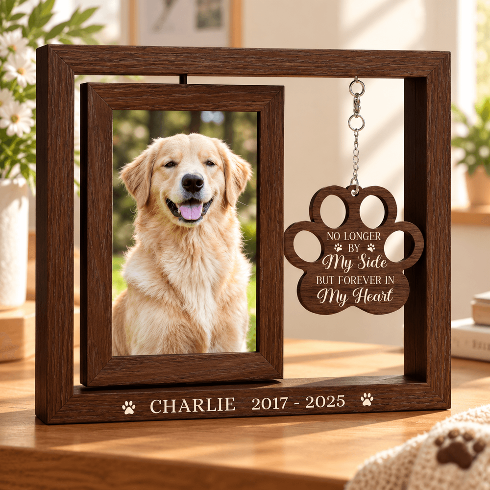 Double-sided custom dog paw rotating photo frame picture frame display stand