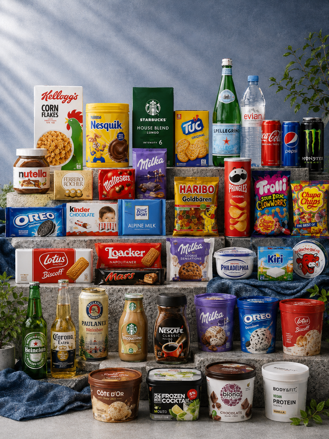 Curated selection of perfumes, groceries, beverages, and chocolates