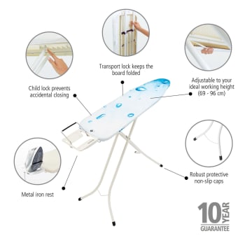 Strykebrett med strykejernholder, Str. A (110x30cm) - Ice Water