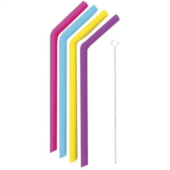 Sugerør i silikon, med vaskebørste - 4stk - Assortert