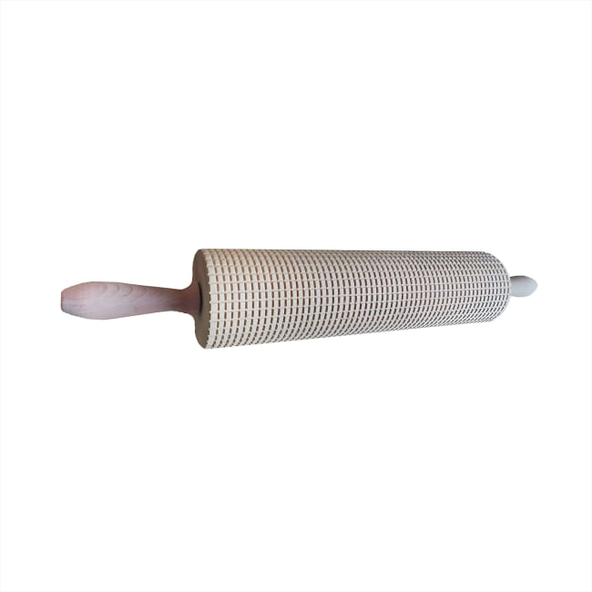 Kjevle i tre m/stålaksling, Ruter, 30.5x7.5cm