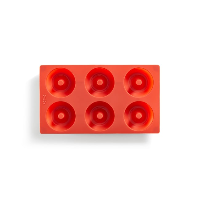 Donutsbrett i silikon, 6 former - Rød