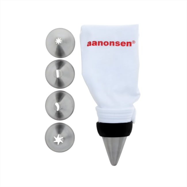 Sprøytepose i kraftig lerrett, 5 ståltipper, 45cm