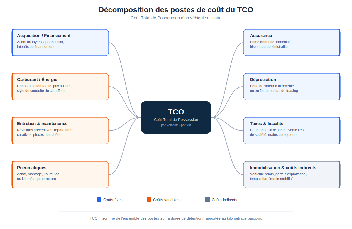décomposition des postes de coût dans le calcul du TCO d'un véhicule utilitaire