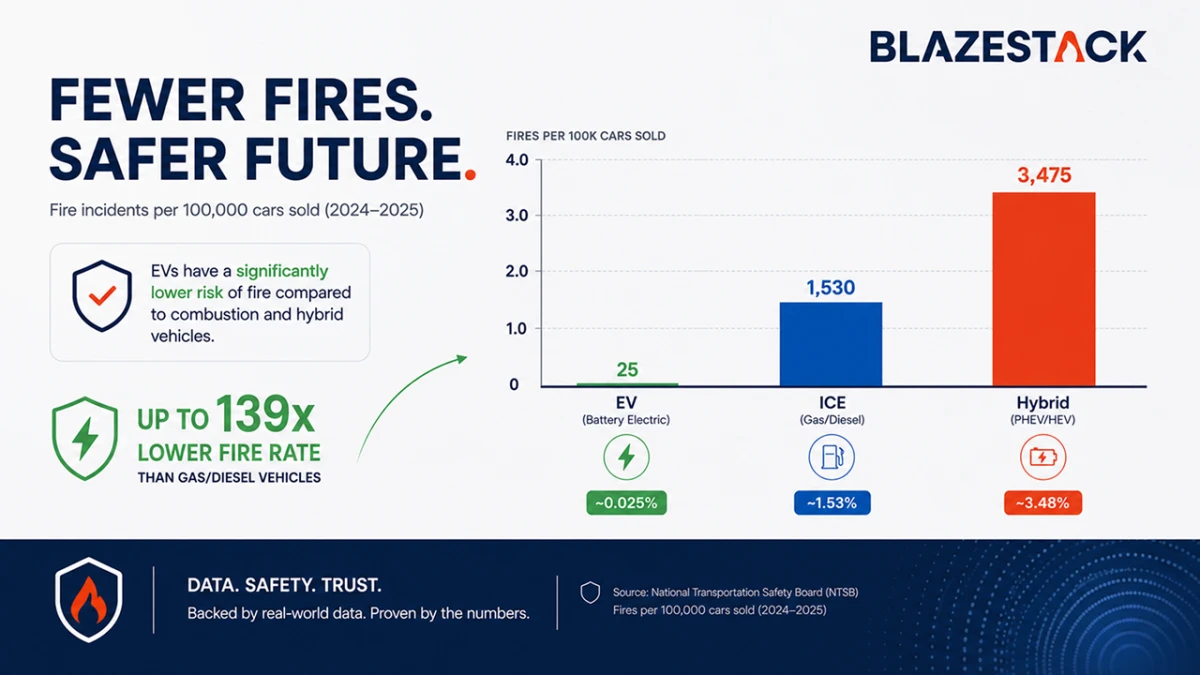Infografía con datos acerca de los incendios en vehiculos de combustión frente a eléctricos