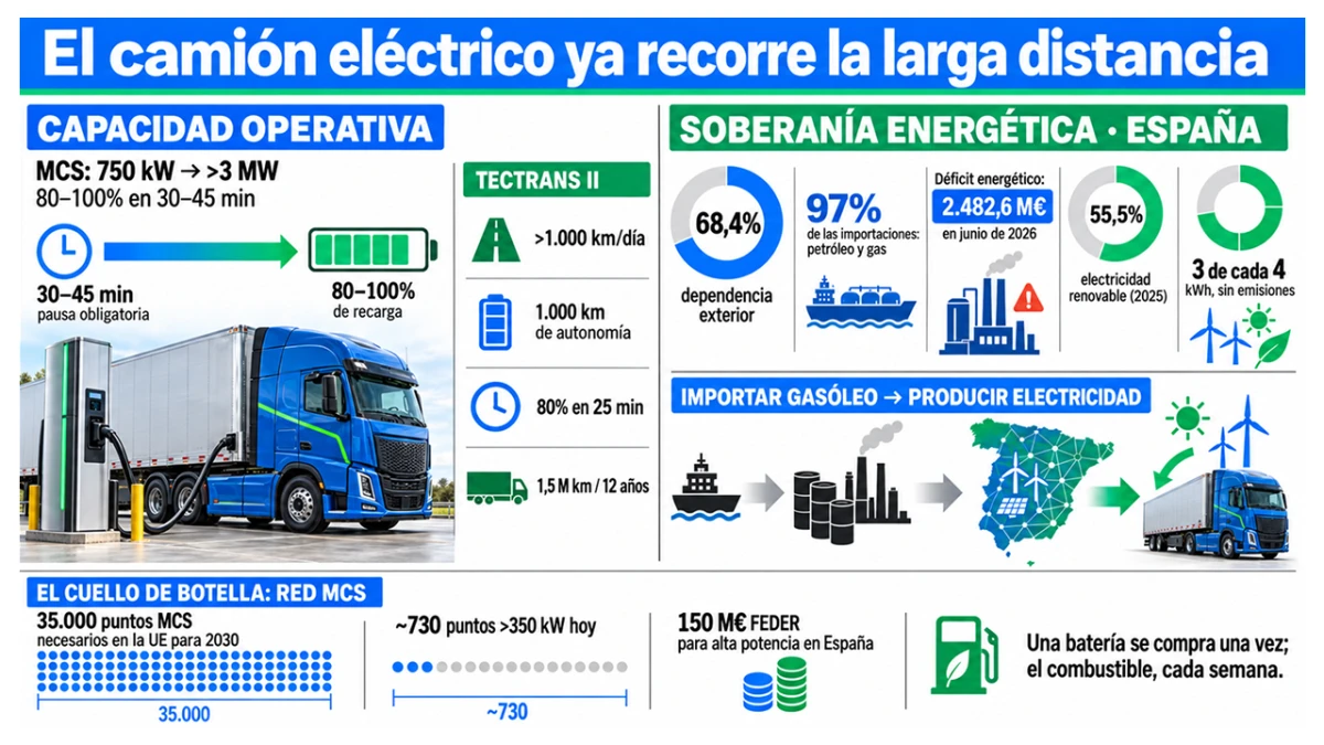 Infografia del estado actual del transporte pesado electrificado en España
