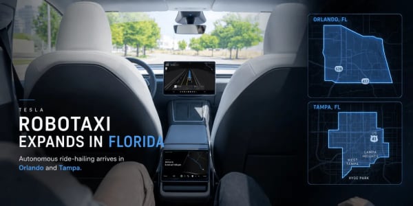Tesla Robotaxi, el servicio de taxis autónomos llega a Tampa y Orlando
