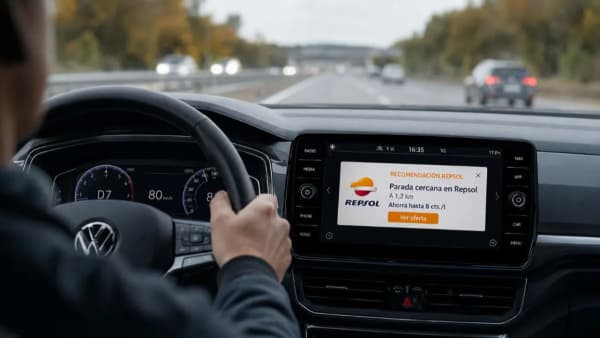 Volkswagen, publicidad de Repsol en la pantalla, el debate sobre la monetización en el coche