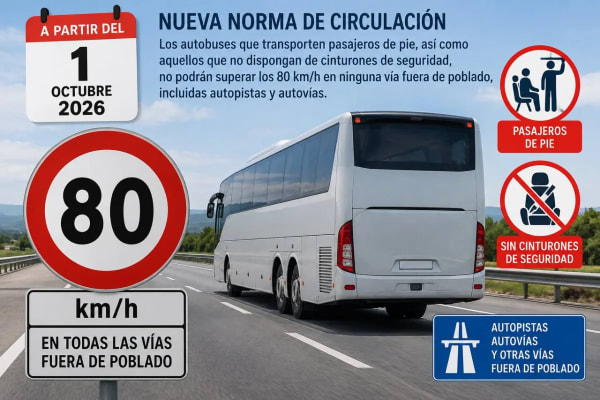 Nuevo límite a 80 km/h para autobuses con pasajeros de pie