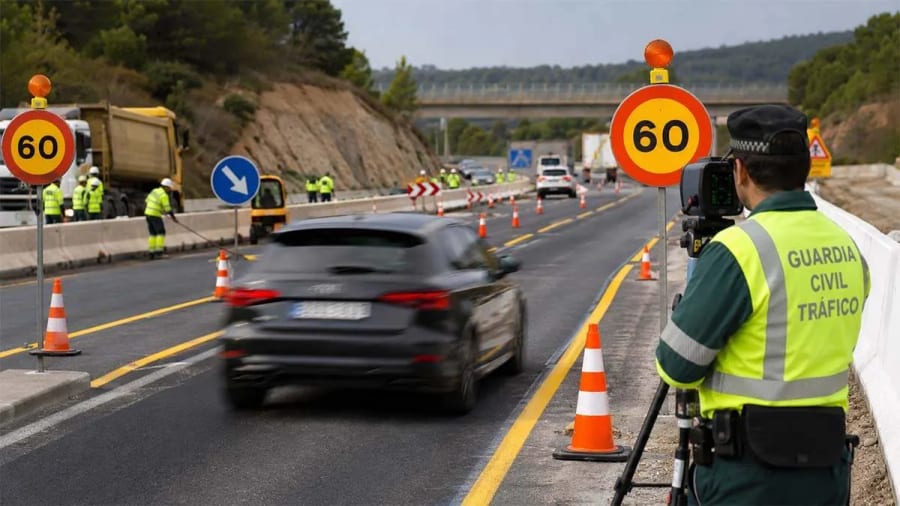 A 168 km/h en una zona de a 40: el increíble vídeo de una multa de la DGT en una zona de obras