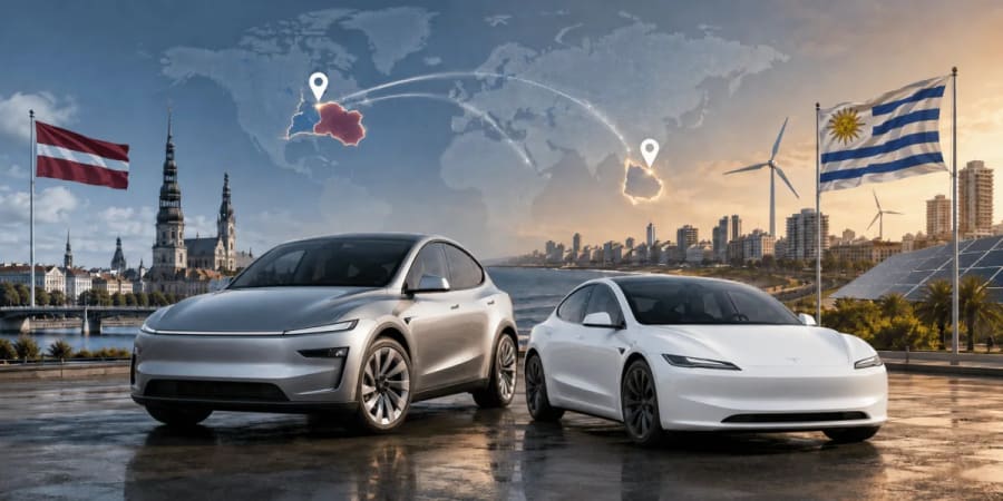 Tesla se lanza en Letonia y Uruguay, expandiéndose en dos continentes