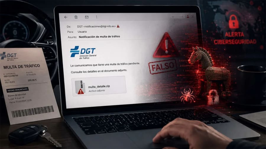 Cuidado con este correo de la DGT: no es una multa, es malware ( un virus)