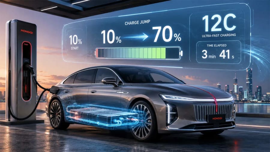 Hongqi supera a BYD con una batería que carga del 10% al 70% en 3 minutos
