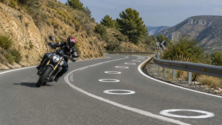 La última ocurrencia de la DGT: pintar círculos blancos en las curvas para proteger a las motos