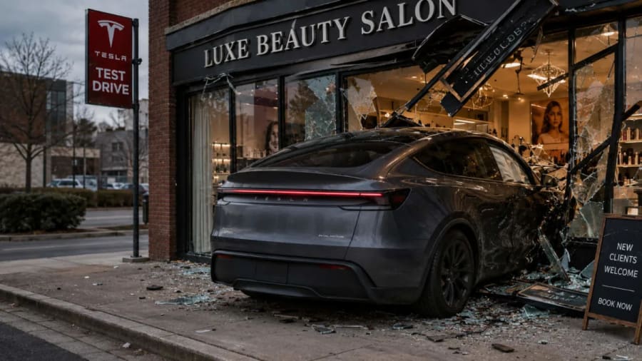 Prueba un Tesla Model Y, acaba contra una peluquería y reclama más de 9 millones de euros
