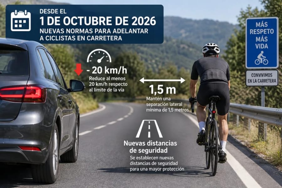 ¿Puedes adelantar a un ciclista con línea continua? Esto dice el nuevo Reglamento de la DGT
