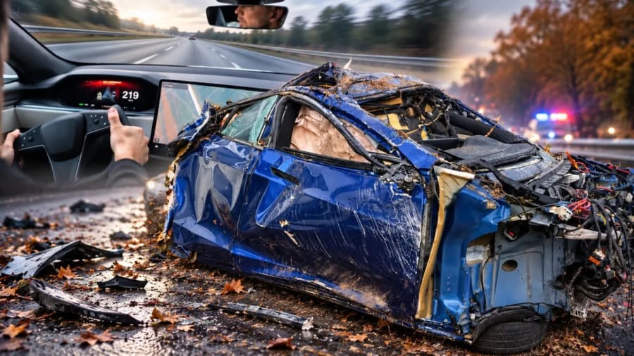 Un Tesla Model S Plaid revienta un neumático a 286 km/h y el accidente es brutal